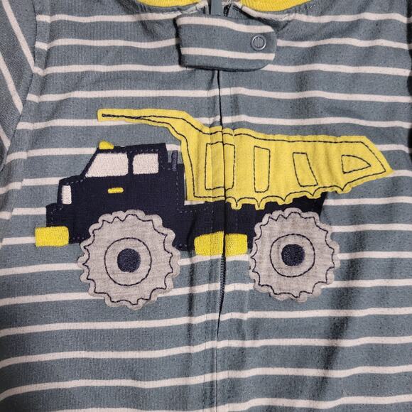 Carter's Zip Up Footled Pjs Pajamas Size 24M Stripes and Dump Truck - Picture 3 of 6